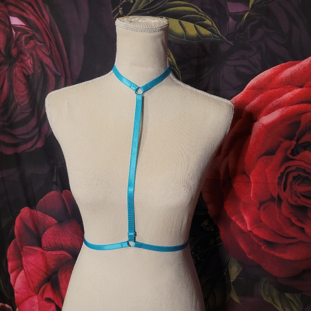 Strappy Harness with Adjustable Elastic Straps Blue NWOT
